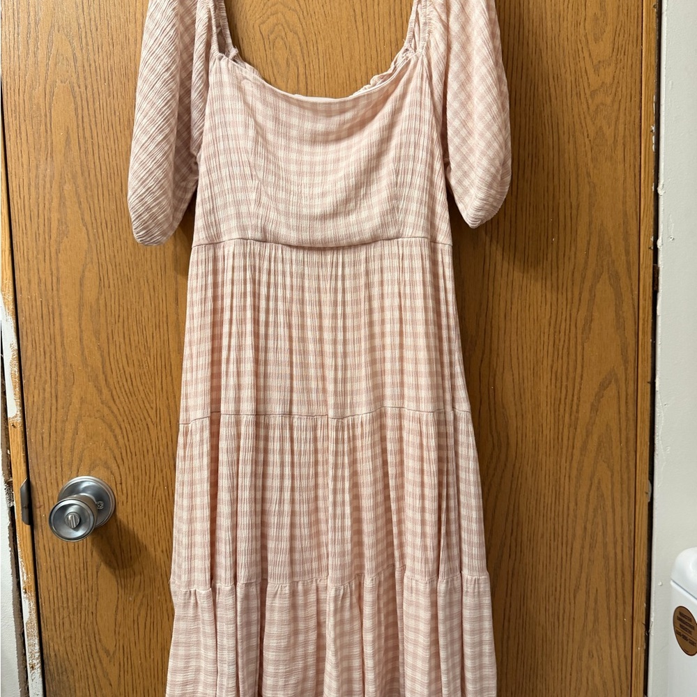 Gilli Pink Plaid Off The Shoulder Dress